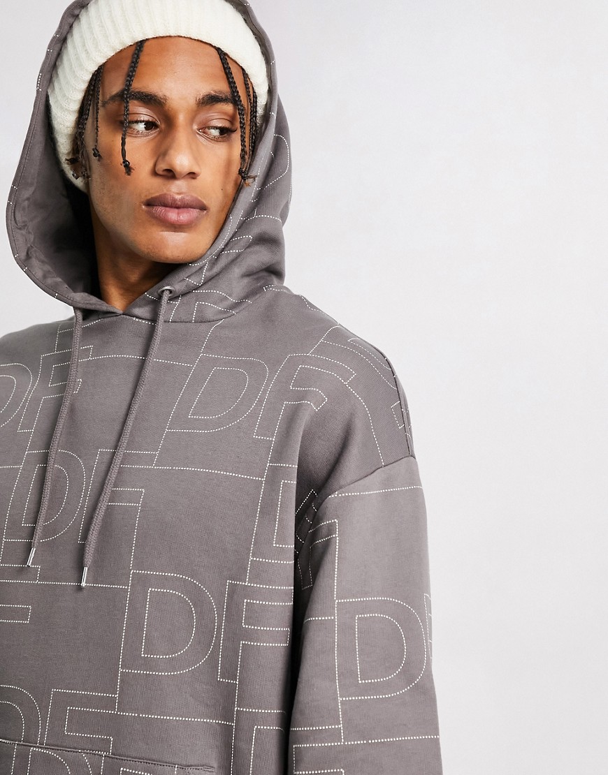 ASOS – Dark Future – Oversize-Kapuzenpullover mit Logo-Design in Dunkelgrau günstig online kaufen