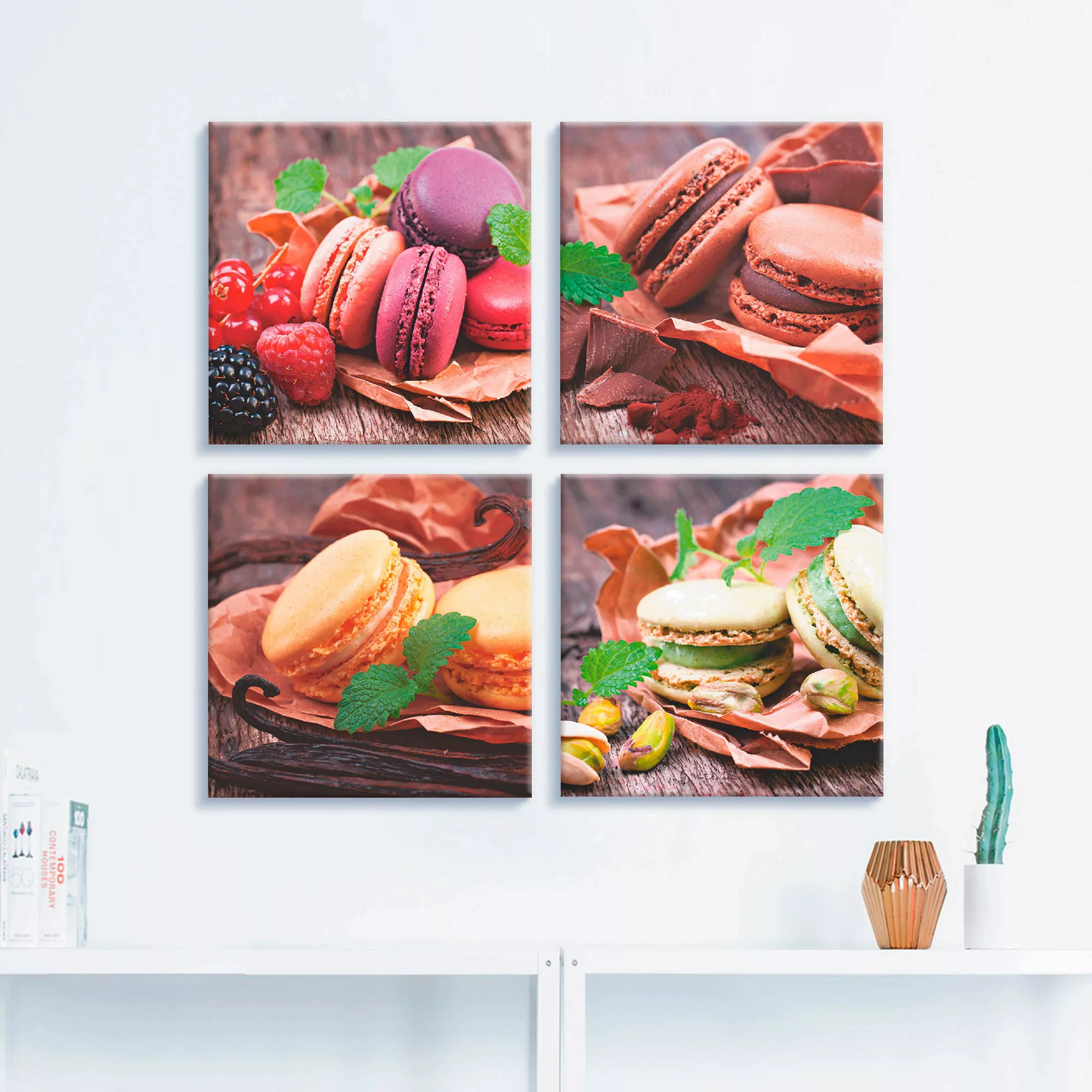 Artland Leinwandbild "Macarons", Süßspeisen, (4 St.), 4er Set, verschiedene günstig online kaufen