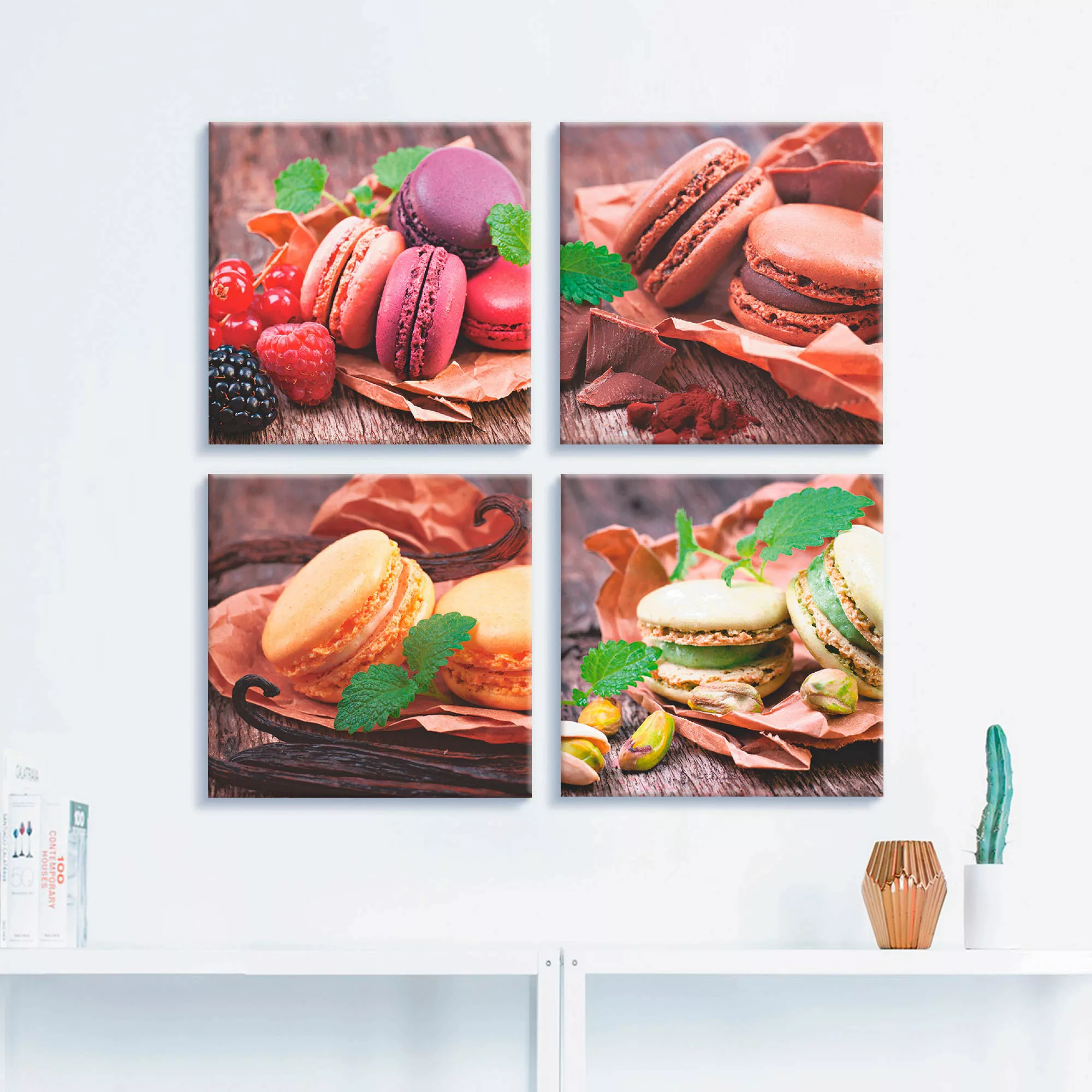 Artland Leinwandbild »Macarons«, Süßspeisen, (4 St.), 4er Set, verschiedene günstig online kaufen