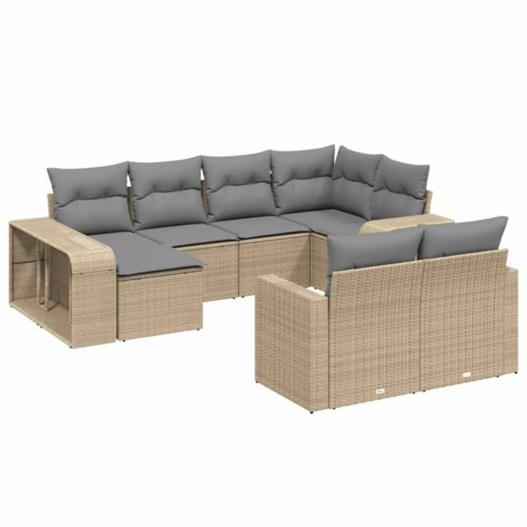 vidaXL Sofaelement 10-tlg. Garten-Sofagarnitur mit Kissen Beige Poly Rattan günstig online kaufen