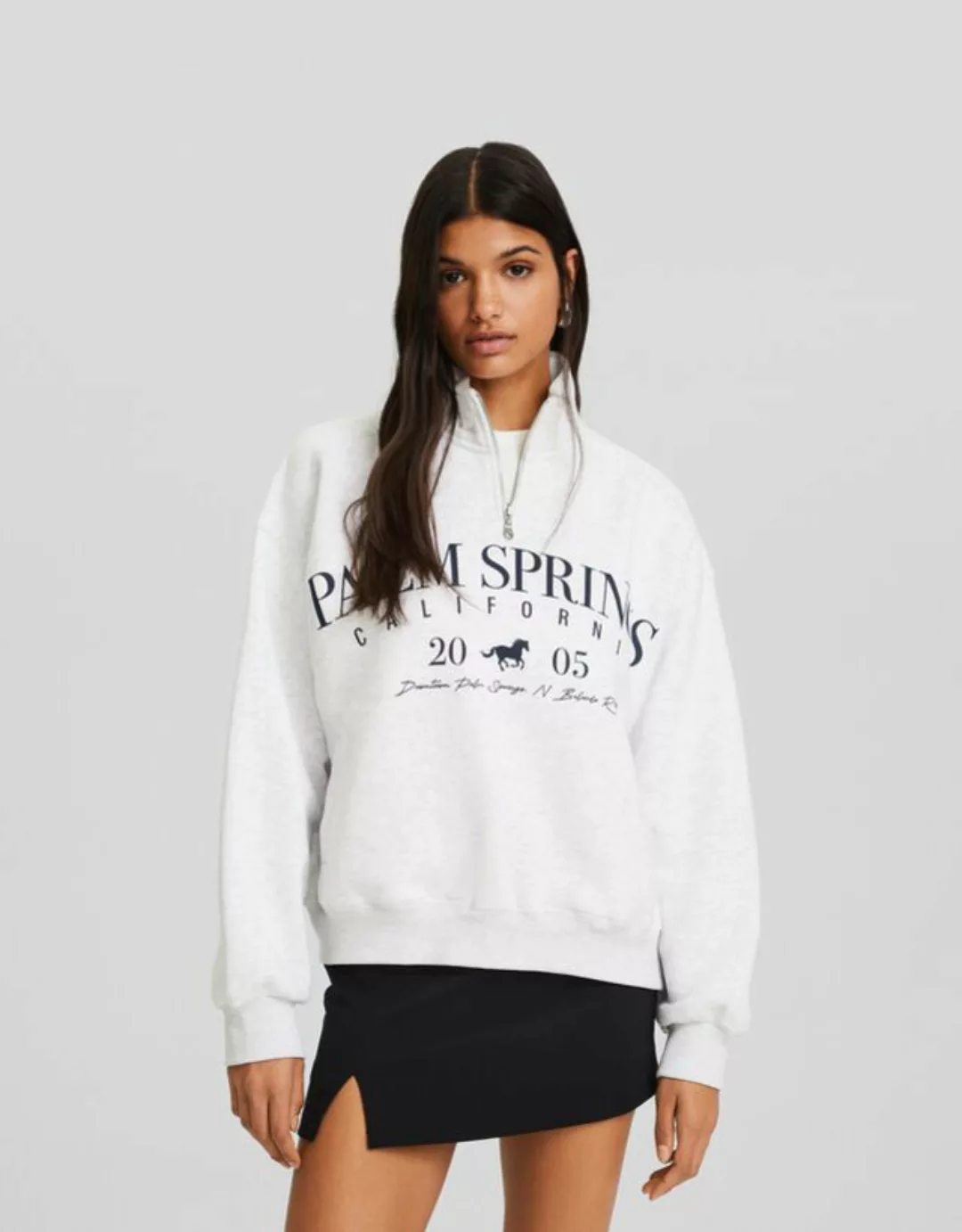 Bershka Sweatshirt Mit Reißverschluss Damen Xs Grau günstig online kaufen