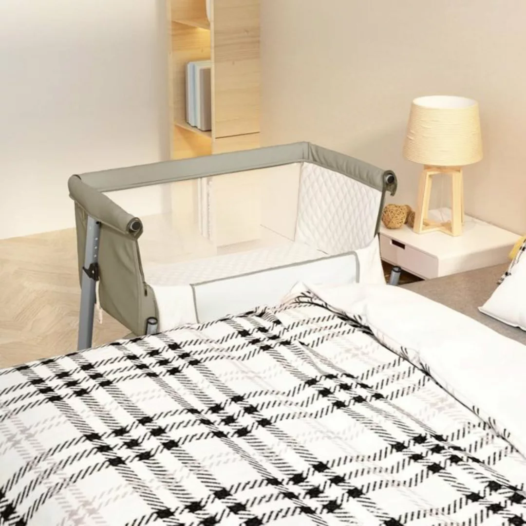vidaXL Kinderbett Babybett mit Matratze Taupe Leinenstoff Anstellbettchen M günstig online kaufen