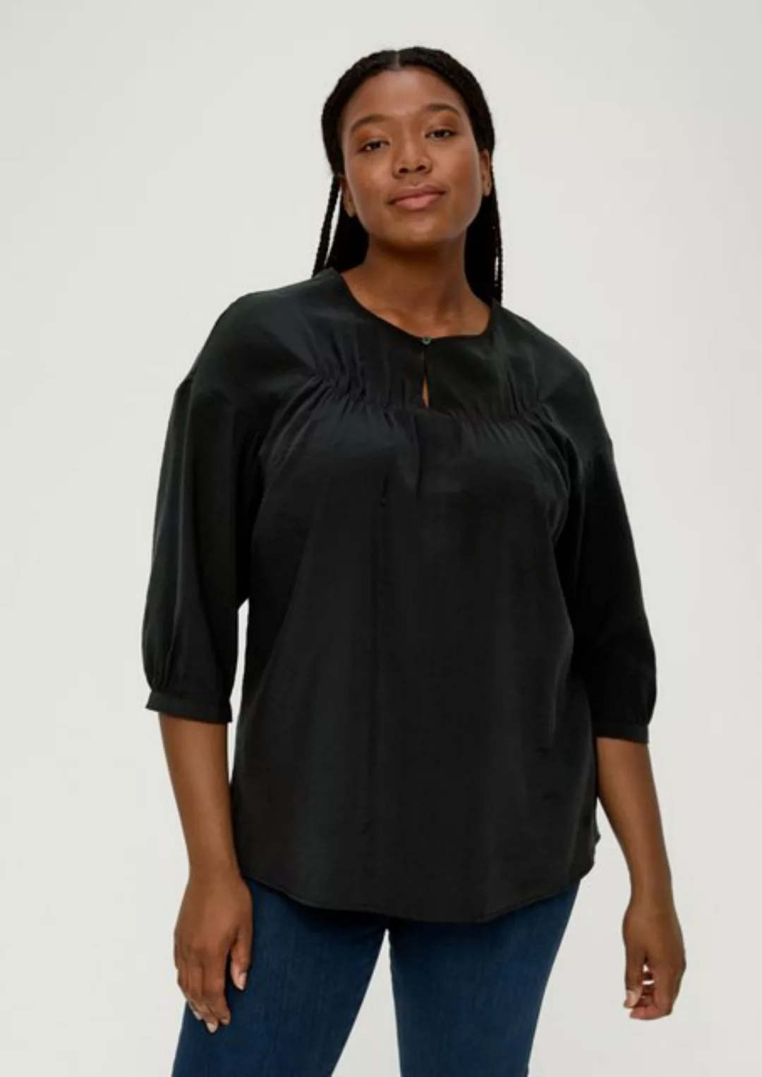TRIANGLE Langarmbluse Bluse aus Modalmix Raffung, Ziernaht, Logo günstig online kaufen