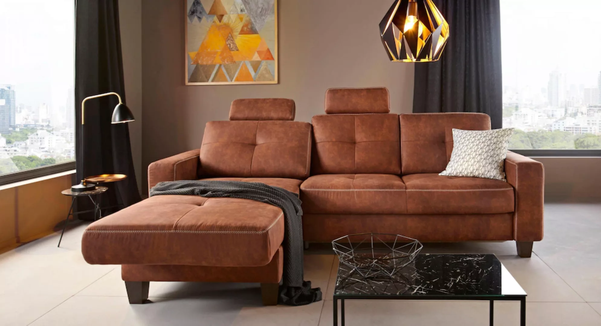 Places of Style Ecksofa "Varese L-Form", Kreuznaht in beige günstig online kaufen