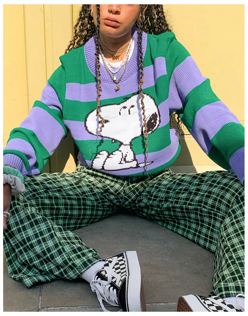 Vintage Supply x Peanuts – Bunter Snoopy -Pullover mit auffälligem Streifen günstig online kaufen