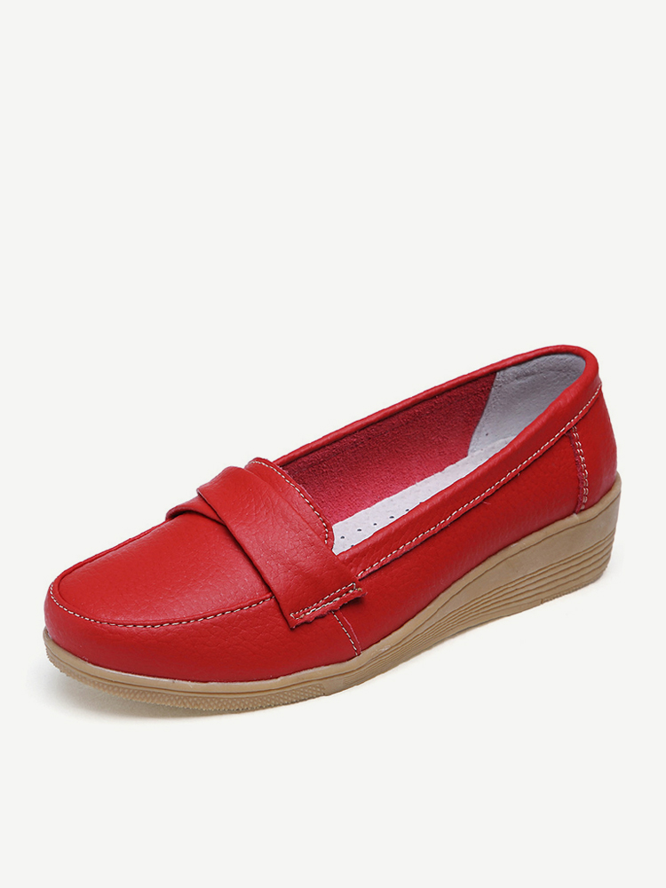 Damen Casual Echtes Leder Einfarbig Keilabsatz Loafer günstig online kaufen