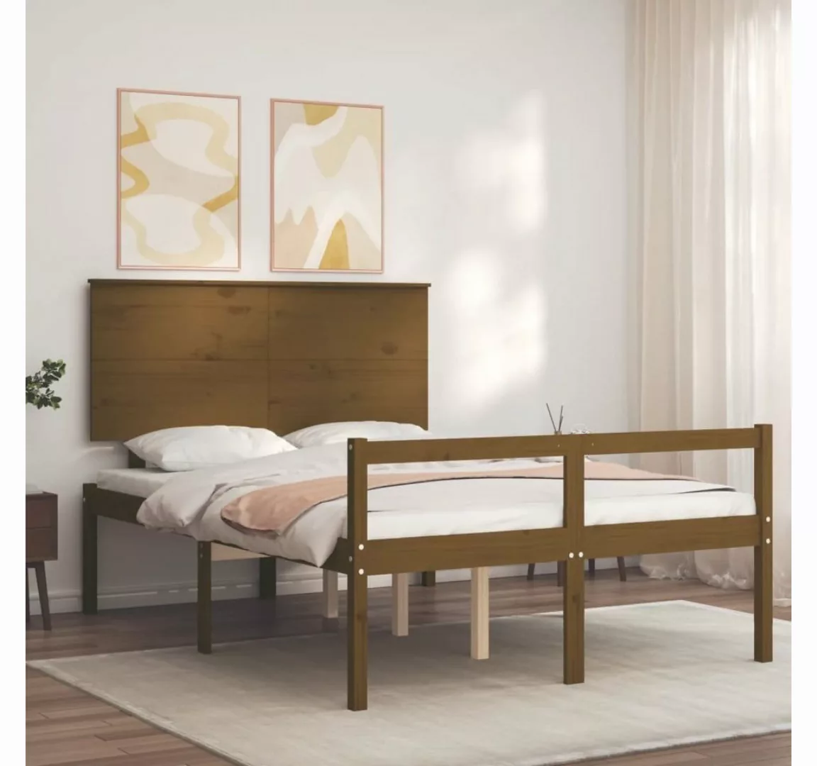 vidaXL Bett Seniorenbett mit Kopfteil Honigbraun Massivholz günstig online kaufen