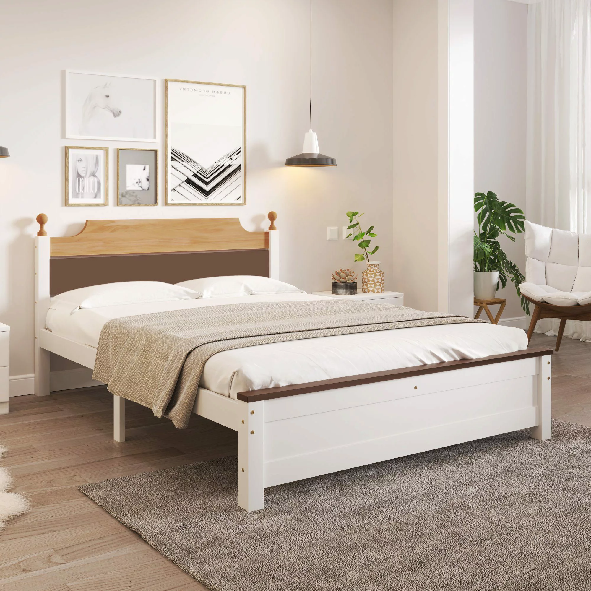 OKWISH Holzbett Einzelbett, Kiefernholzrahmen mit Mittelfuß, günstig online kaufen