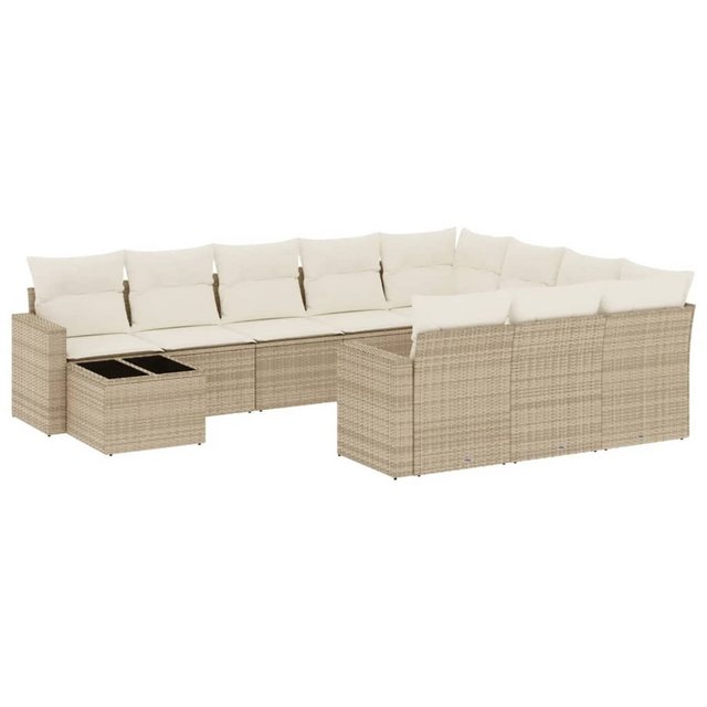 vidaXL Sofaelement 11-tlg. Garten-Sofagarnitur mit Kissen Beige Poly Rattan günstig online kaufen