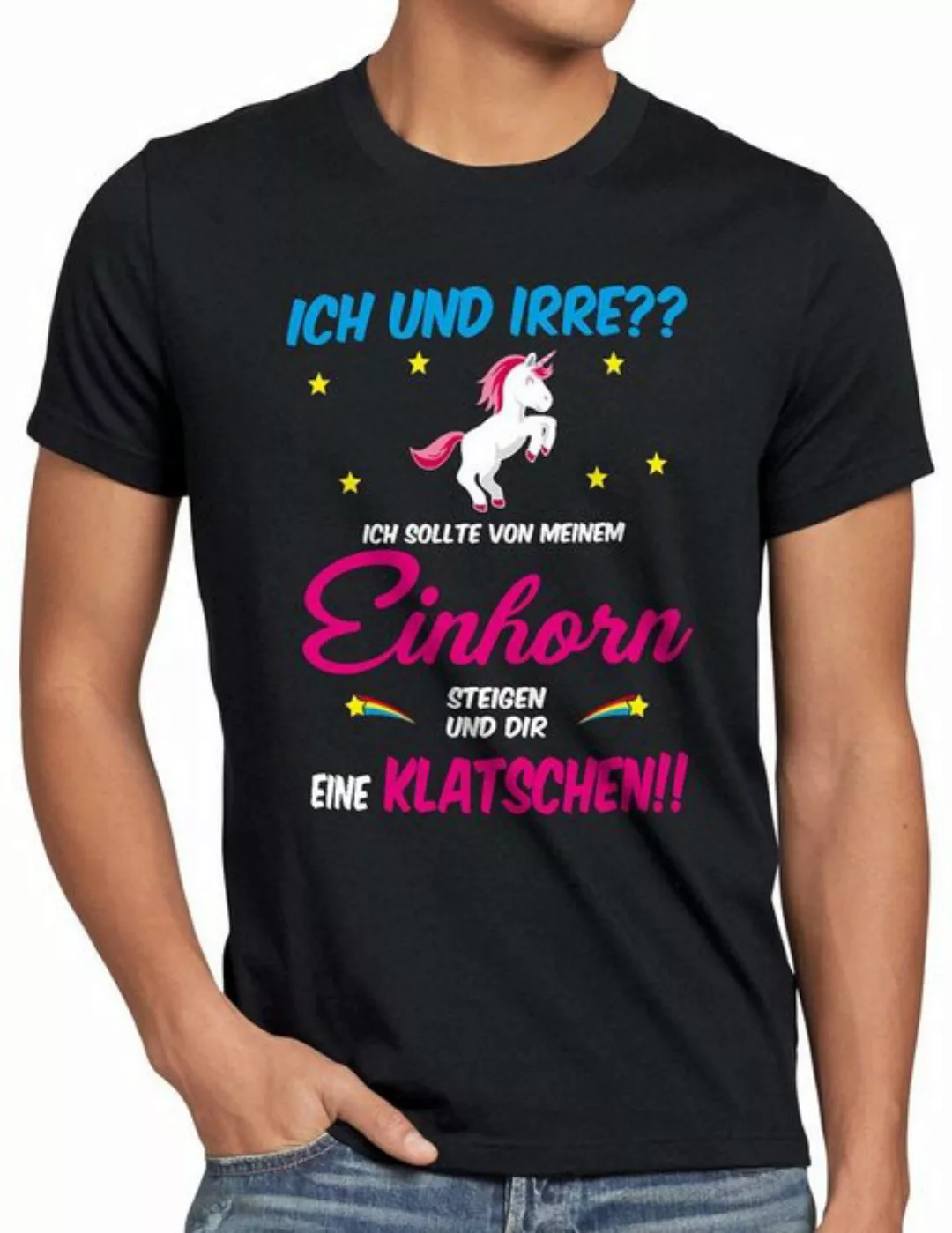 style3 Print-Shirt Herren T-Shirt ICH und IRRE? Einhorn absteigen klatschen günstig online kaufen