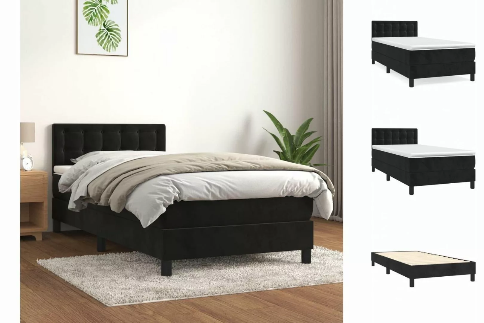 vidaXL Boxspringbett Boxspringbett mit Matratze Schwarz 100x200 cm Samt Bet günstig online kaufen