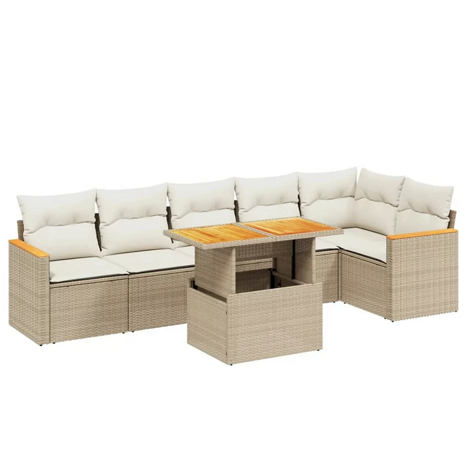 vidaXL 7-tlg Garten-Sofagarnitur mit Kissen Beige Poly Rattan Modell 385 günstig online kaufen