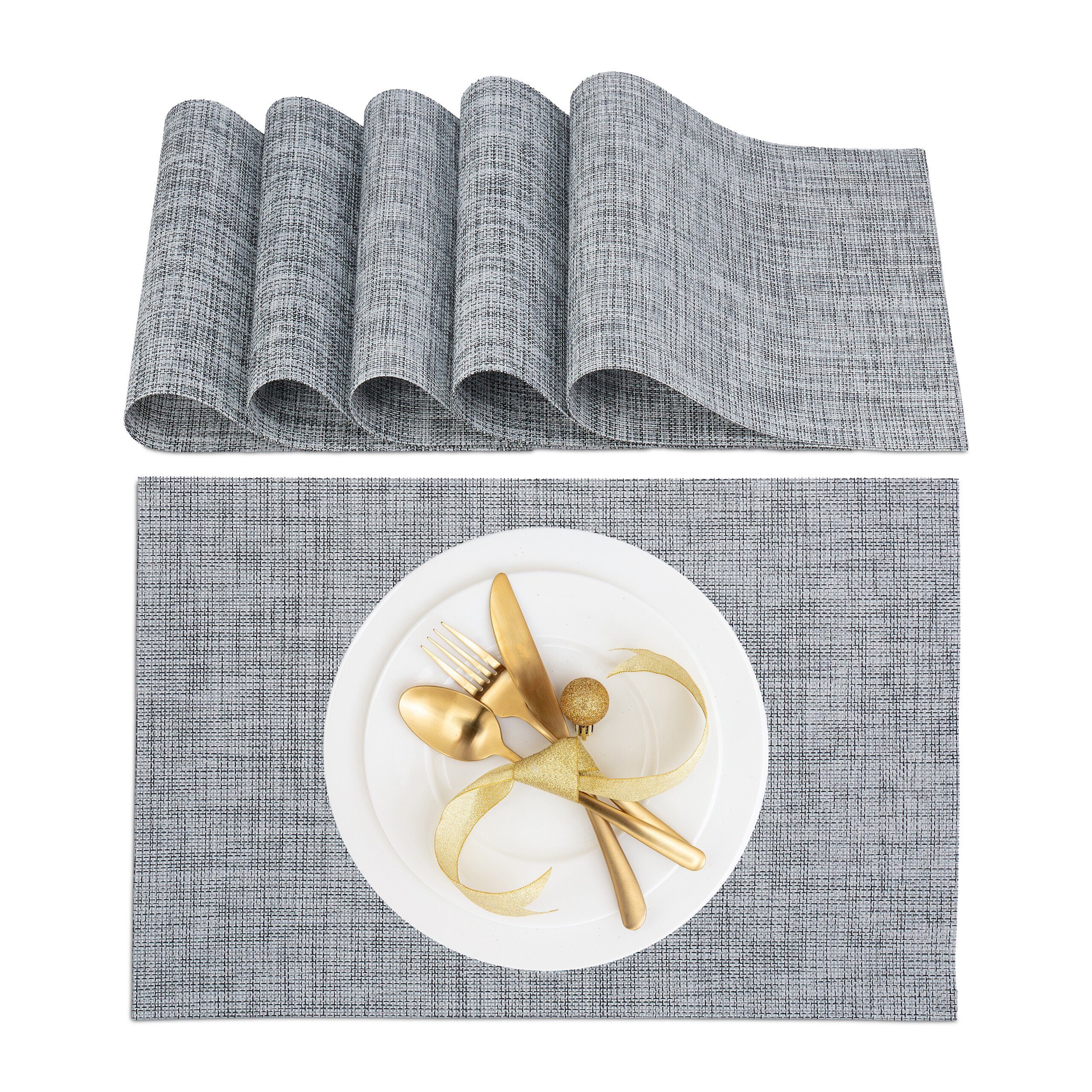 relaxdays Platzset Tischset 6-teilig, Grau günstig online kaufen