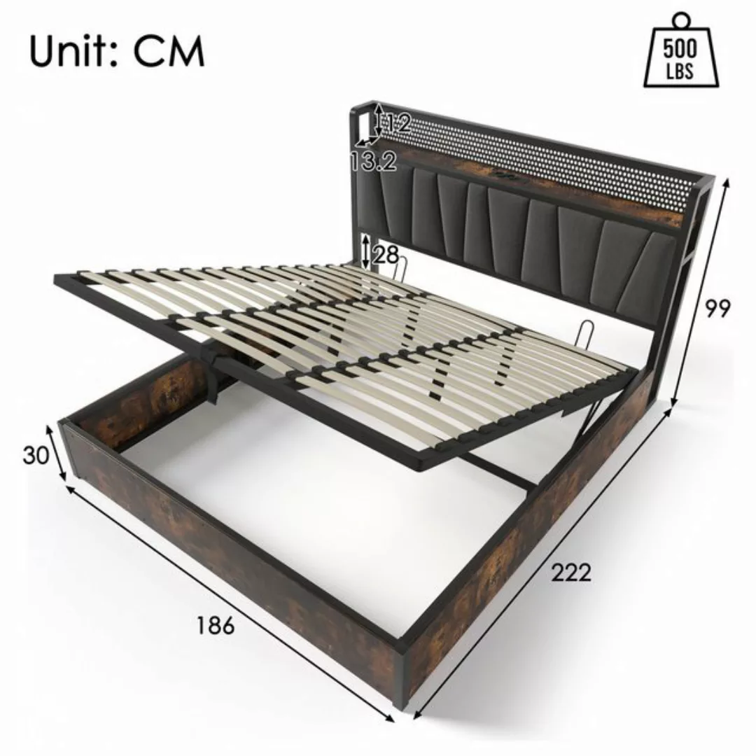 Welikera Polsterbett 180x200cm Metallbett Doppelbett,Kopfteilmit USB Ladefu günstig online kaufen