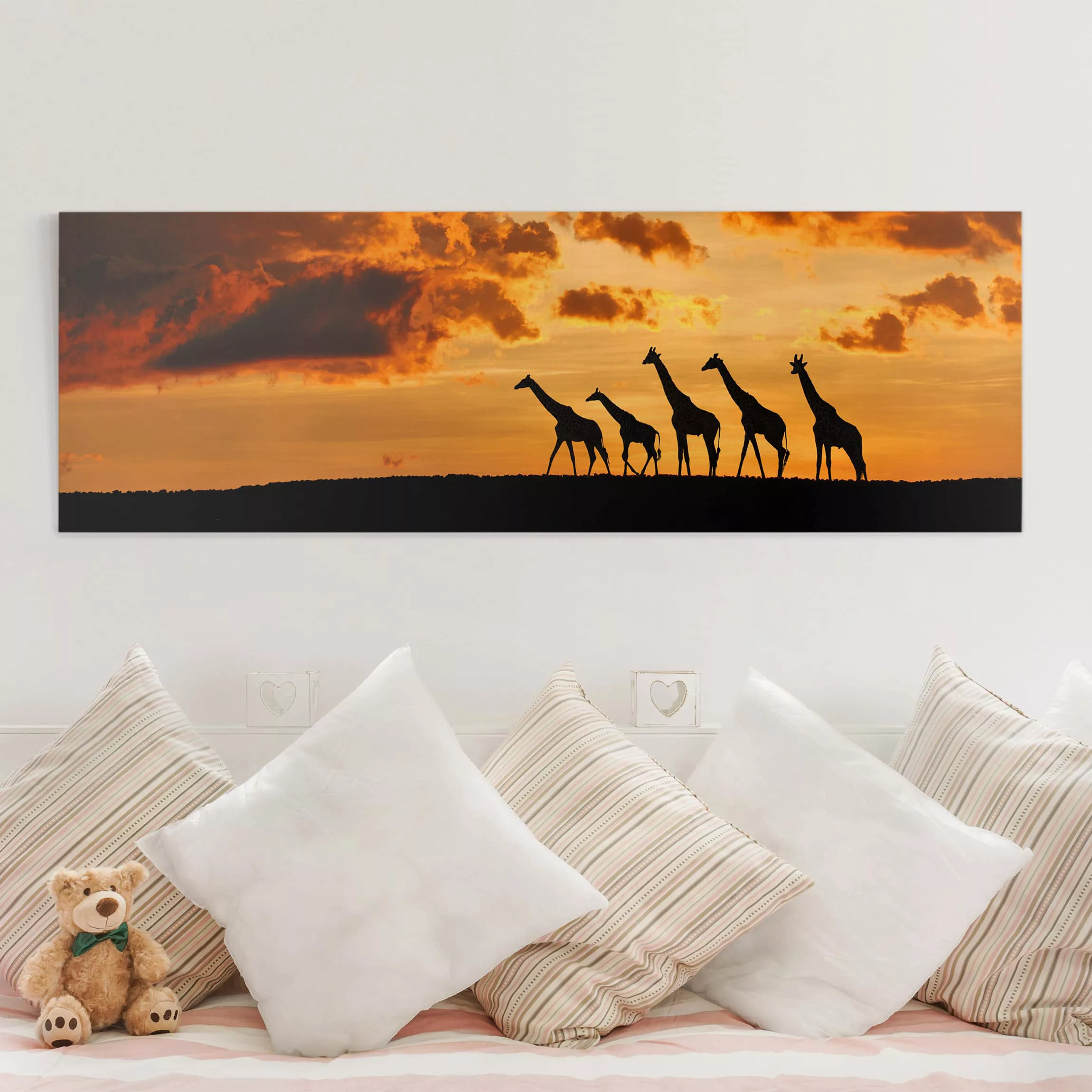 Leinwandbild Afrika - Panorama Fünf Giraffen günstig online kaufen