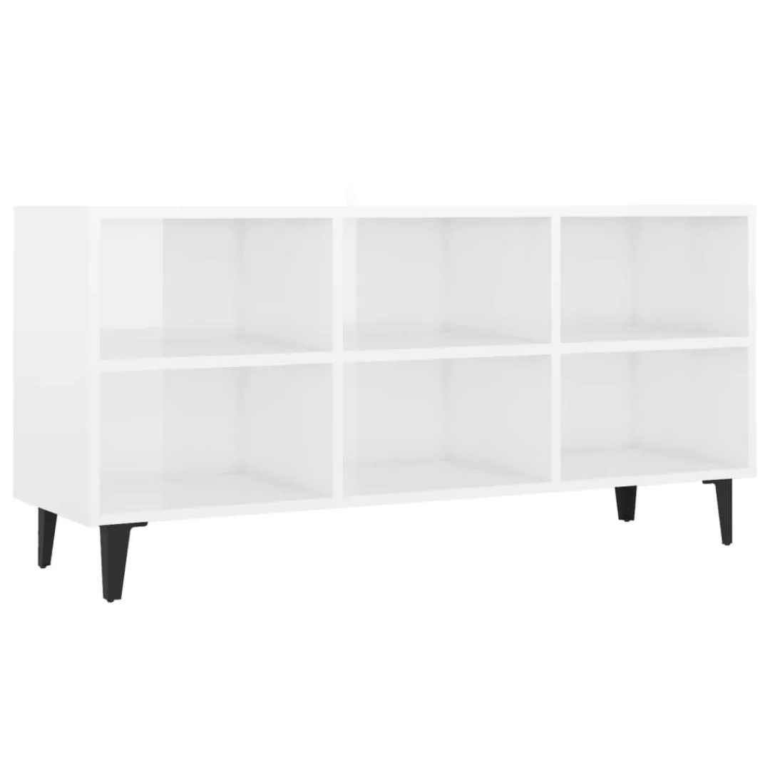 Tv-schrank Mit Metallbeinen Hochglanz-weiß 103,5x30x50 Cm günstig online kaufen