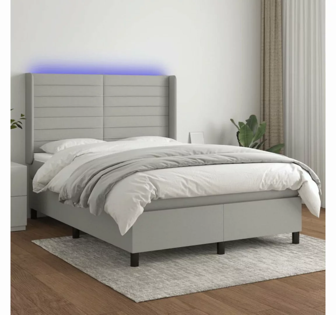 vidaXL Boxspringbett Boxspringbett mit Matratze LED Hellgrau 140x200 cm Sto günstig online kaufen