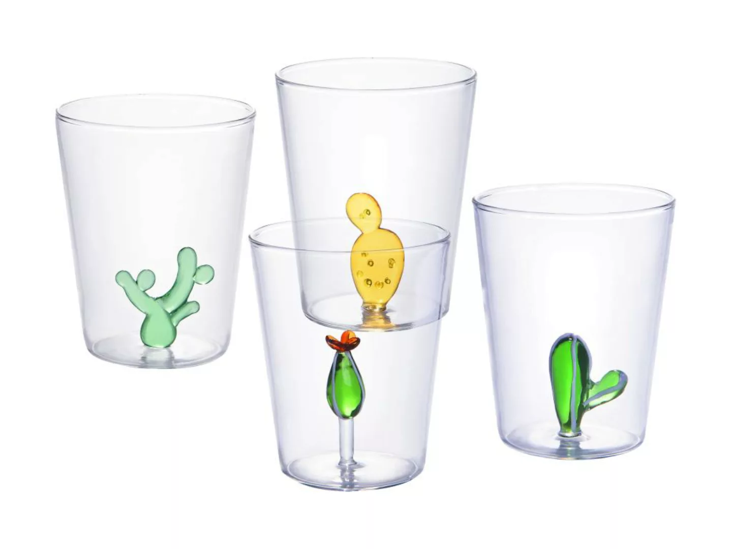 Gläser 4er-Set - Kaktus - Transparent & Grün - D 8 x H 10 cm - PUNTIA günstig online kaufen