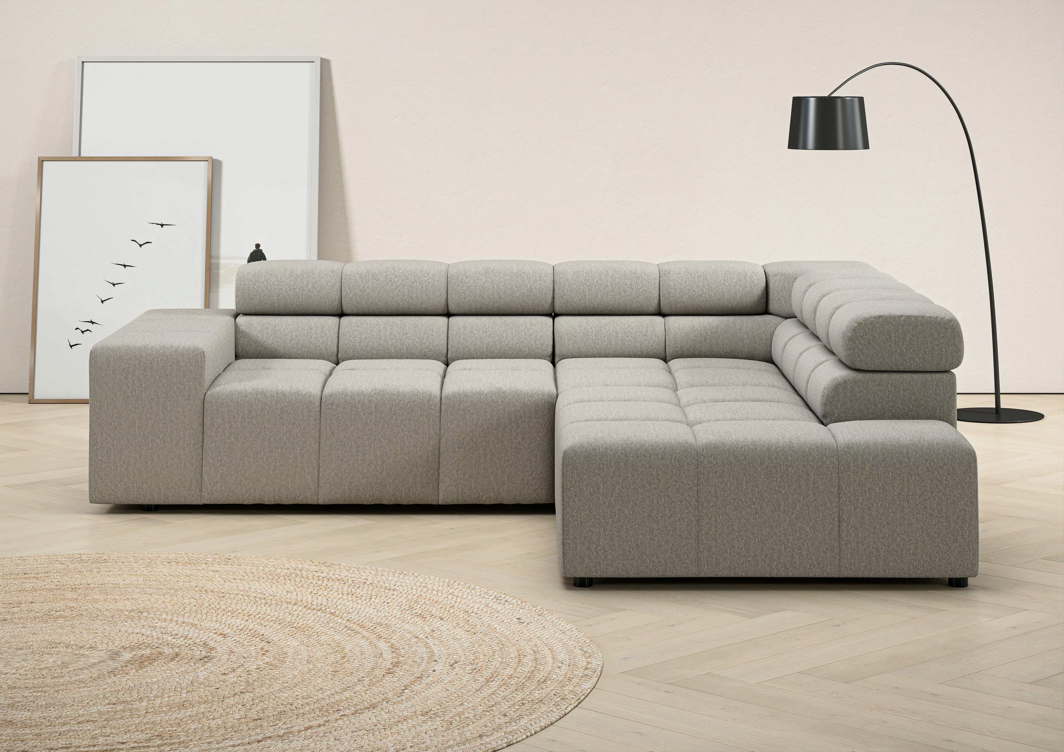 INOSIGN Ecksofa "Ancona, incl. Kopfteilverstellung + 3 Zierkissen, L-Form, günstig online kaufen