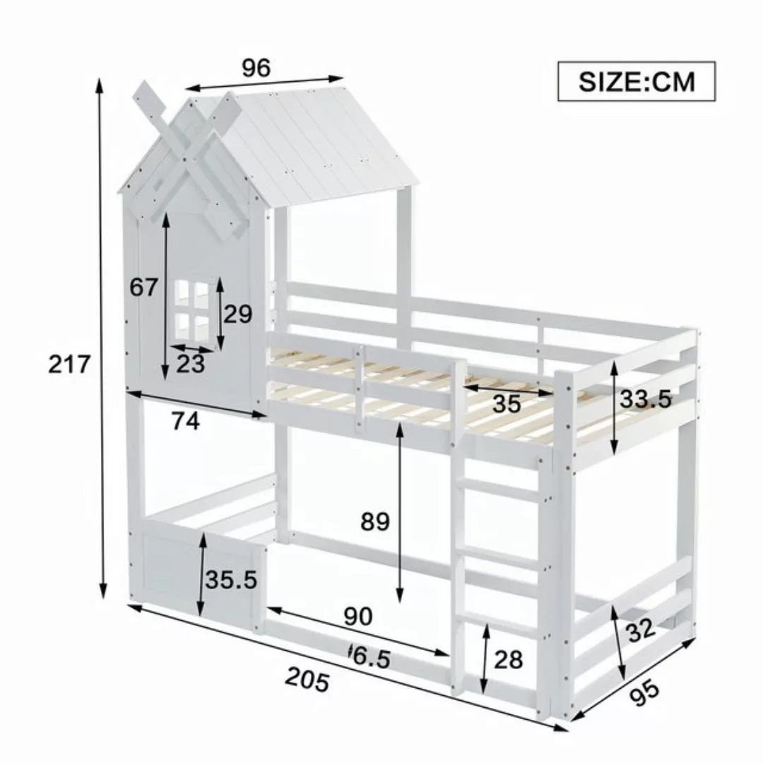 TavilaEcon Etagenbett Kinderbett Hausbett mit Windmühle, Dach und Fenster, günstig online kaufen