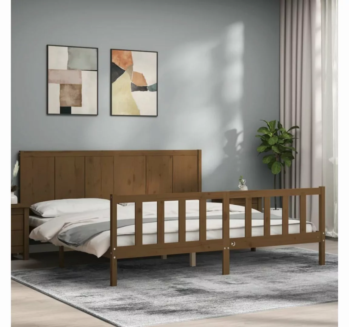 furnicato Bett Massivholzbett mit Kopfteil Honigbraun 200x200 cm günstig online kaufen