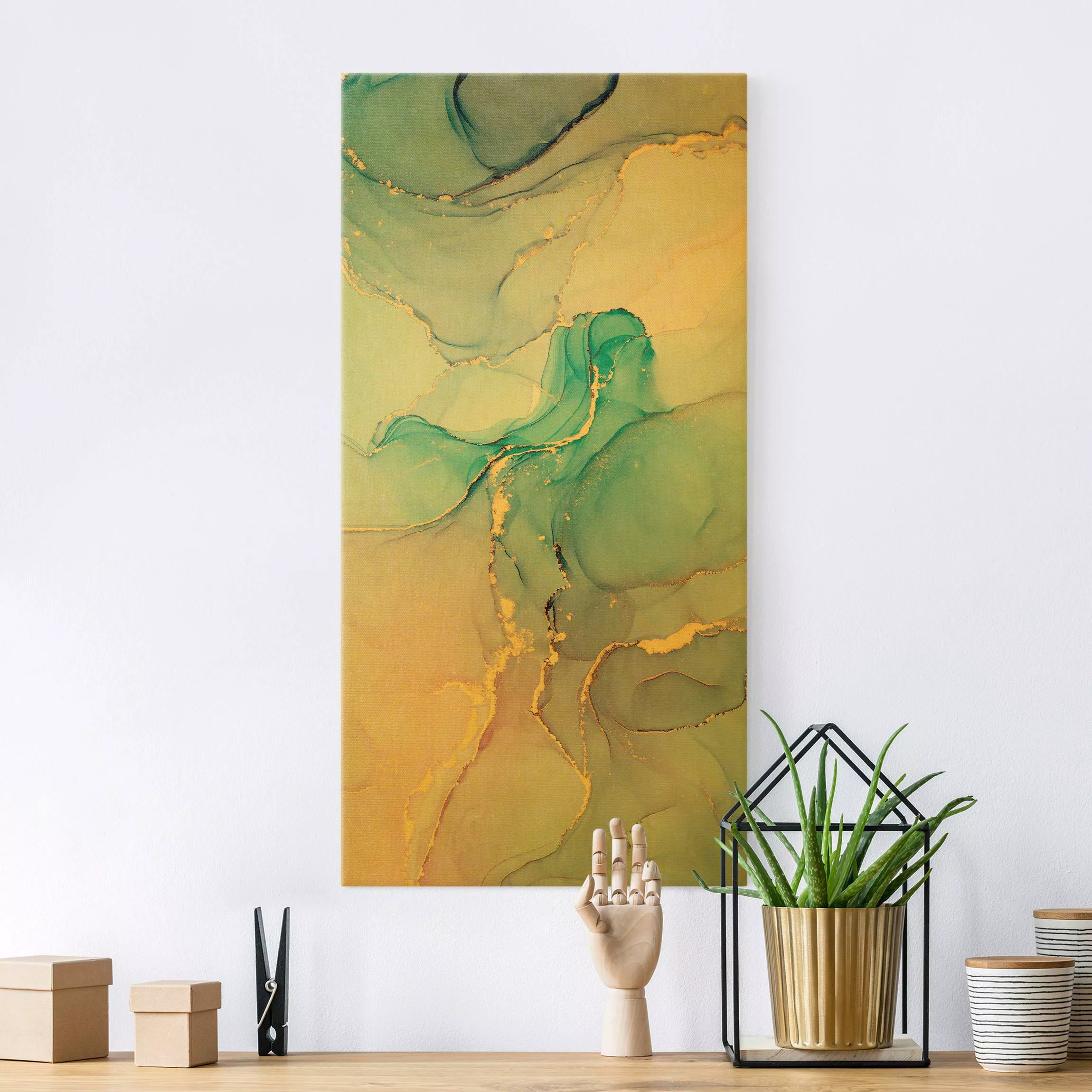 Leinwandbild Aquarell Pastell Türkis mit Gold günstig online kaufen