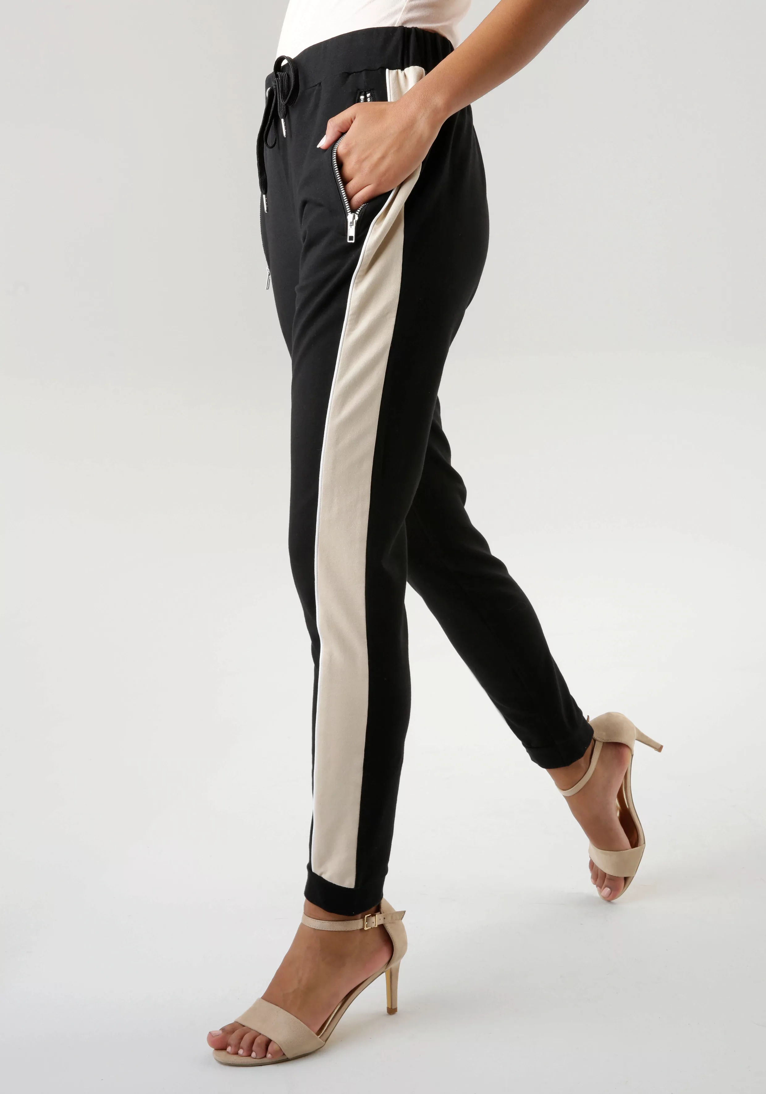 Aniston SELECTED Schlupfhose, mit Reißverschlusstaschen und Piping der Seit günstig online kaufen