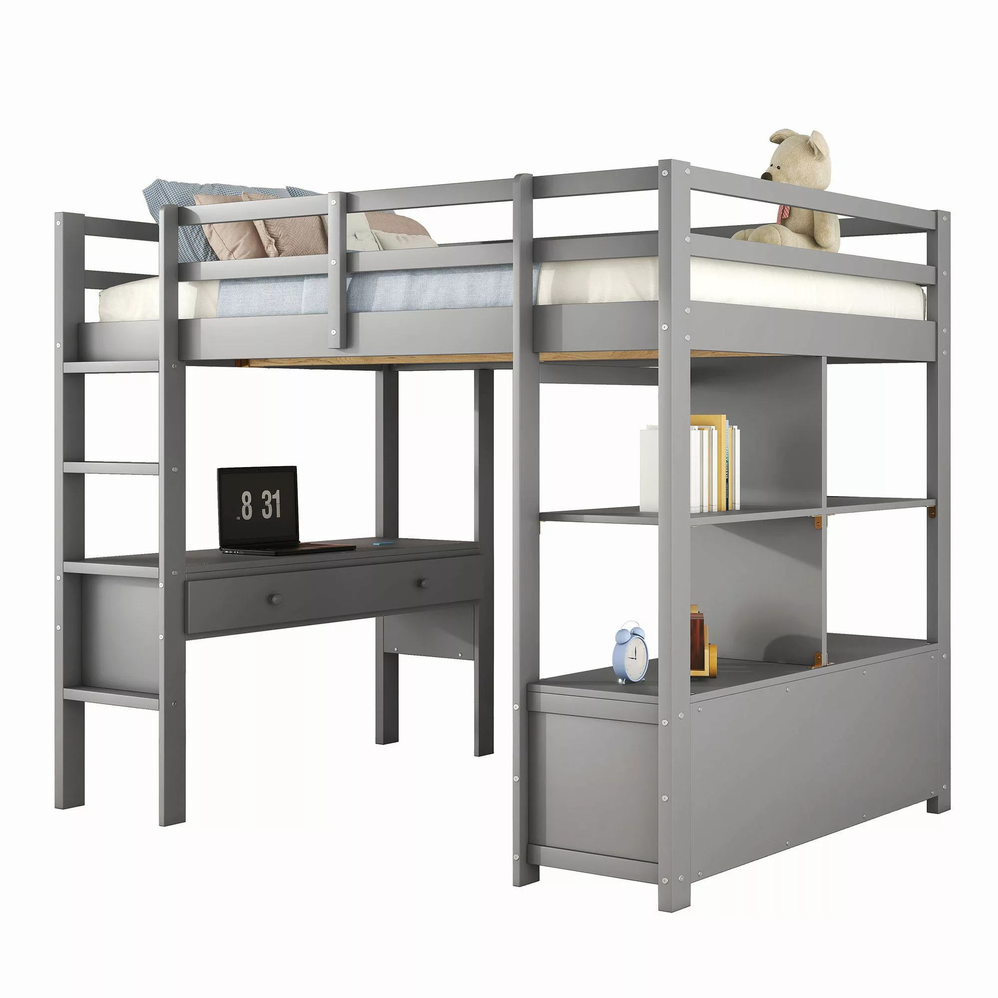Merax Hochbett mit Schreibtisch und Regal günstig online kaufen