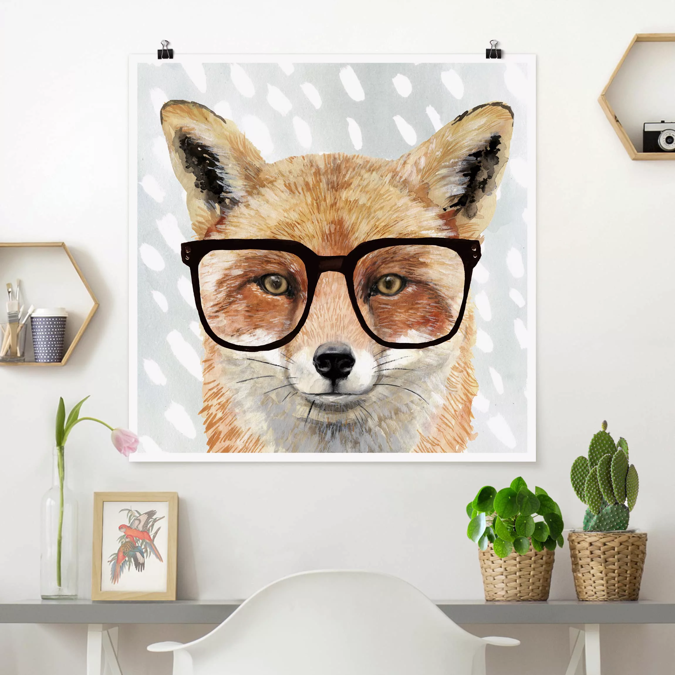 Poster Tiere - Quadrat Bebrillte Tiere - Fuchs günstig online kaufen