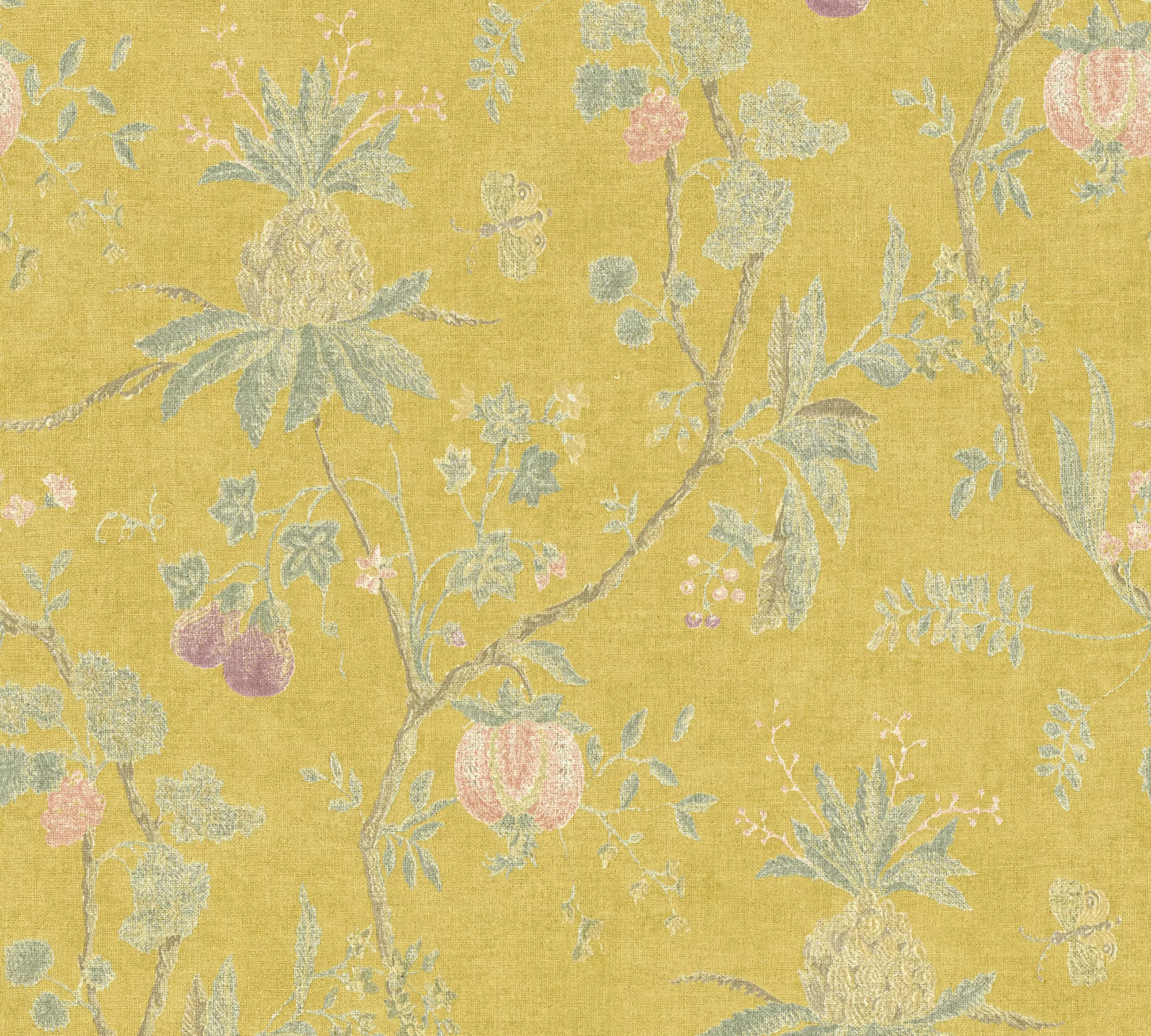Bricoflor Vintage Tapete in Gelb Vlies Blumentapete Ideal fürs Wohnzimmer L günstig online kaufen