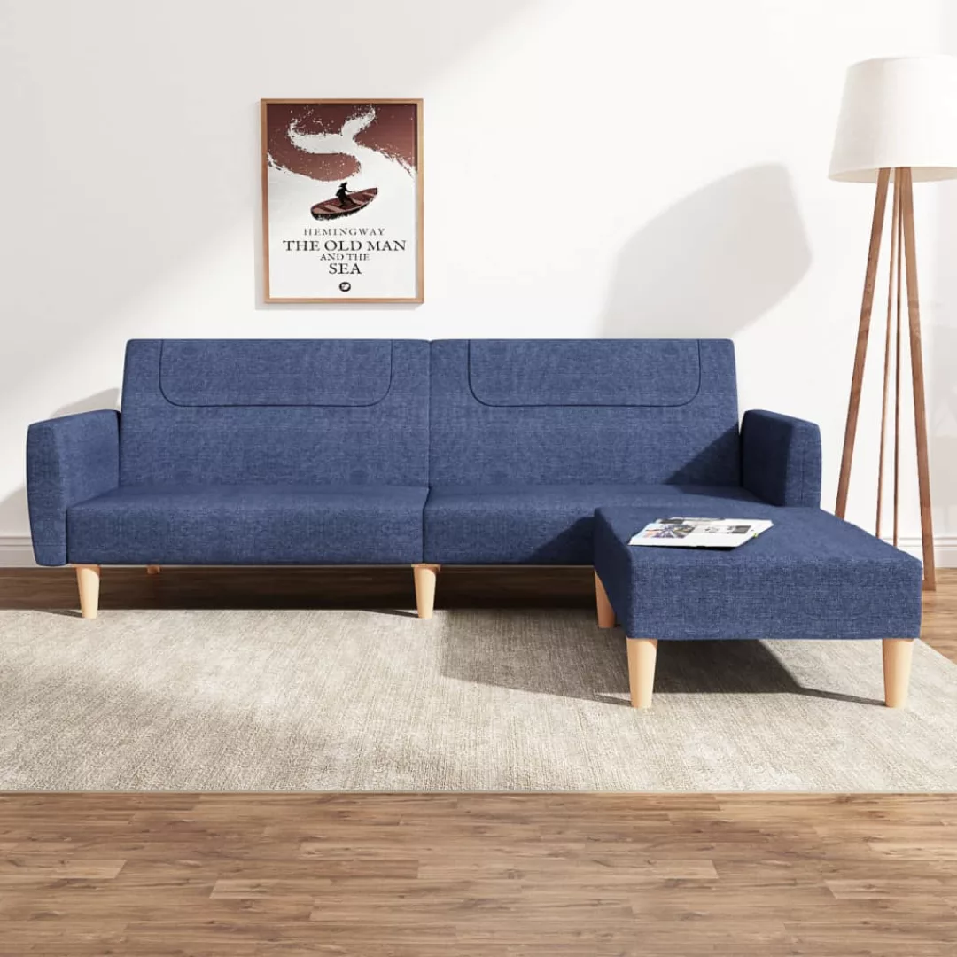 Vidaxl Schlafsofa 2-sitzer Mit Fußhocker Blau Stoff günstig online kaufen