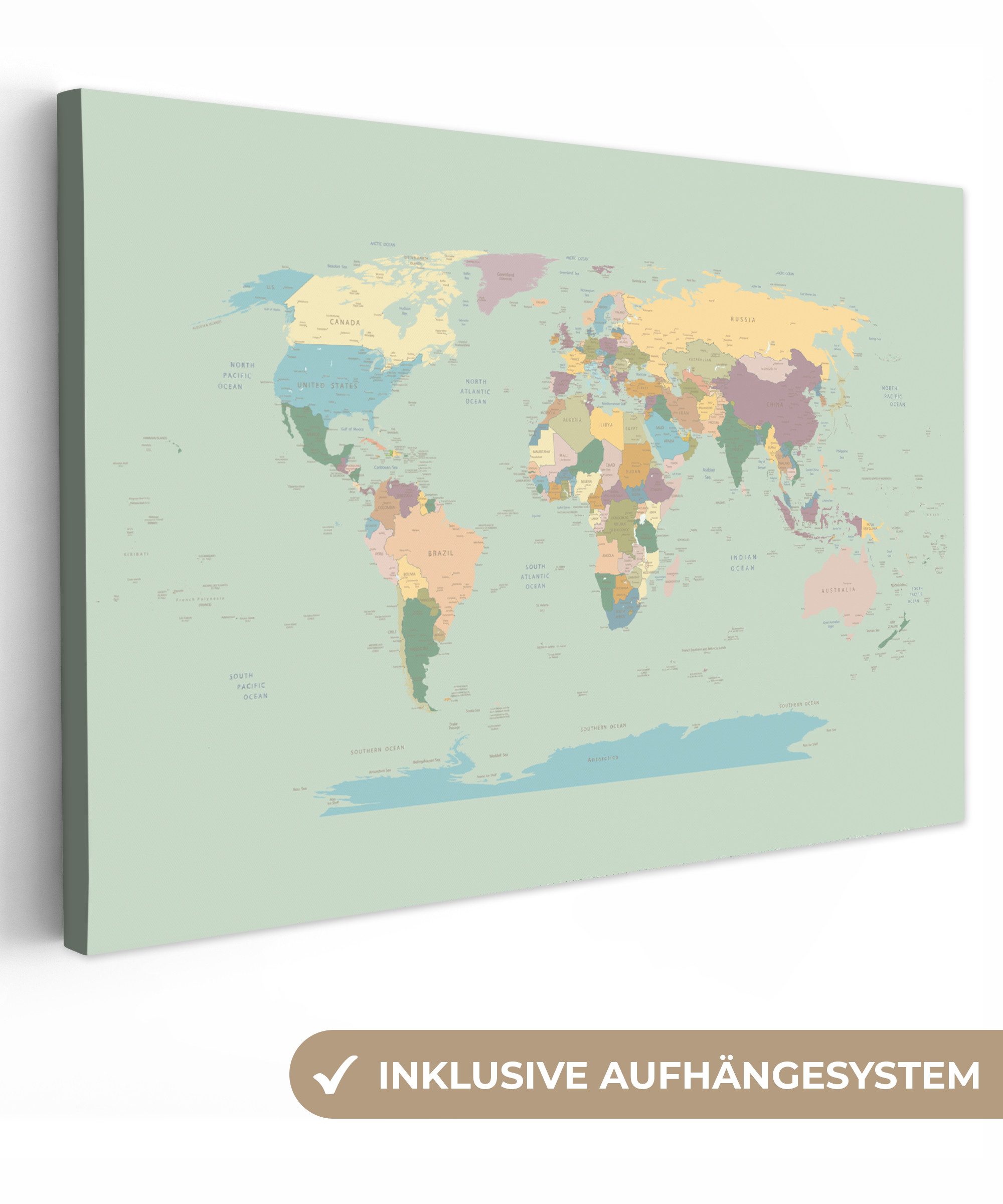 OneMillionCanvasses® Leinwandbild Weltkarte - Realistisch - günstig online kaufen