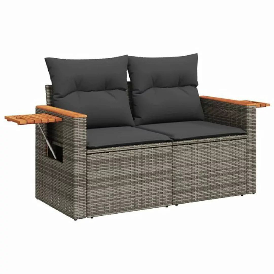 vidaXL Loungesofa Gartensofa 2-Sitzer mit Kissen Grau Poly Rattan günstig online kaufen