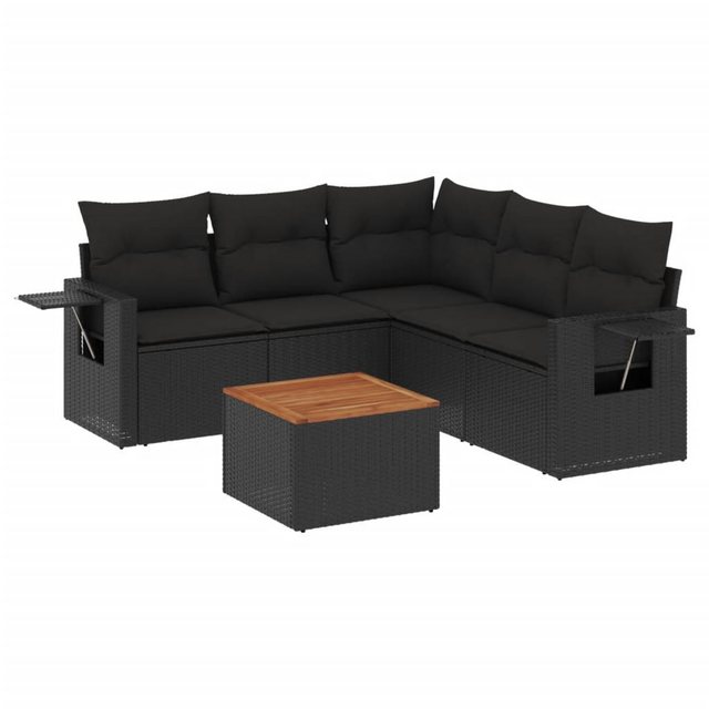 vidaXL Sofaelement 6-tlg. Garten-Sofagarnitur mit Kissen Schwarz Poly Ratta günstig online kaufen