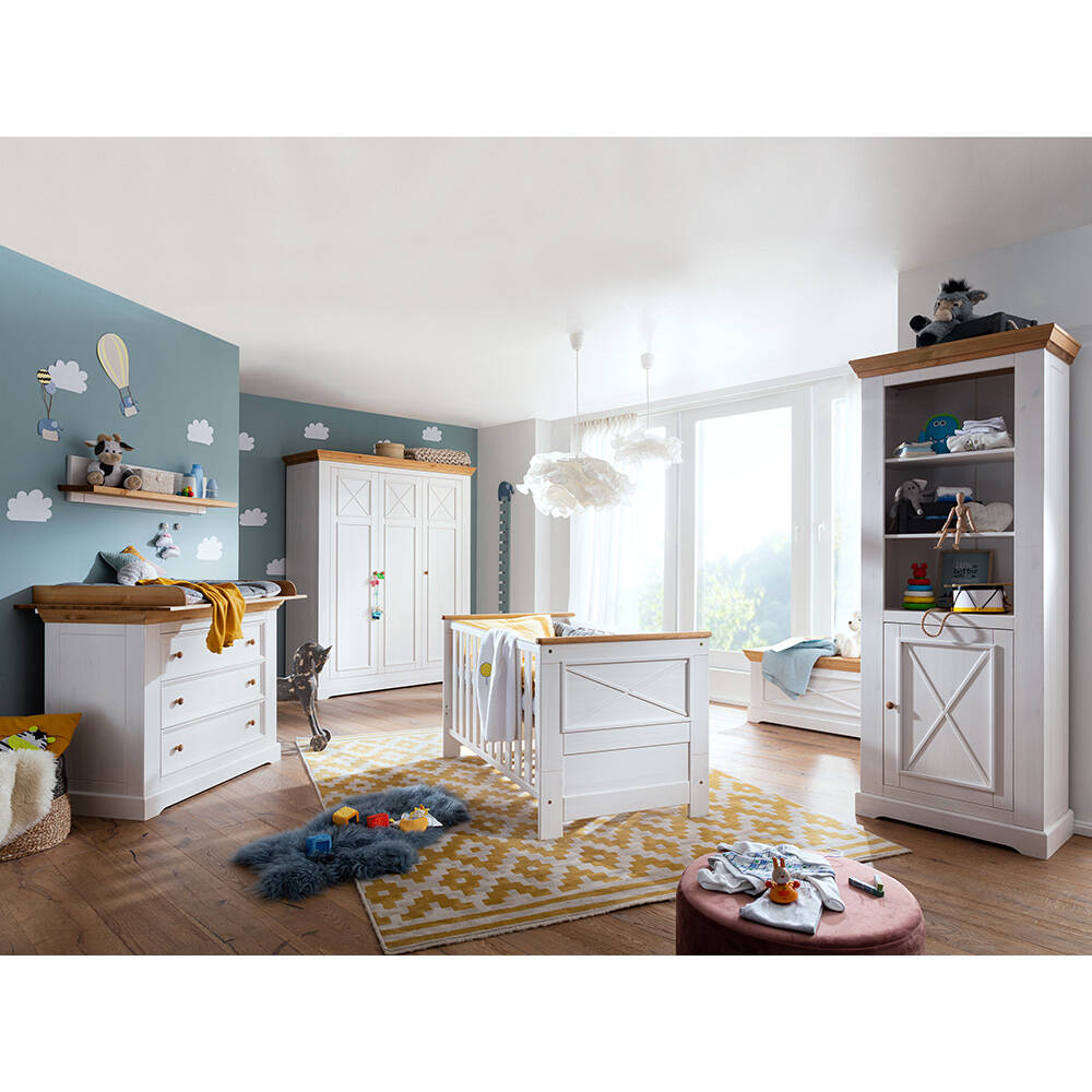 Babyzimmer komplett Set Kiefer weiß mit Eiche KOLOMEA-69, 6-teilig günstig online kaufen