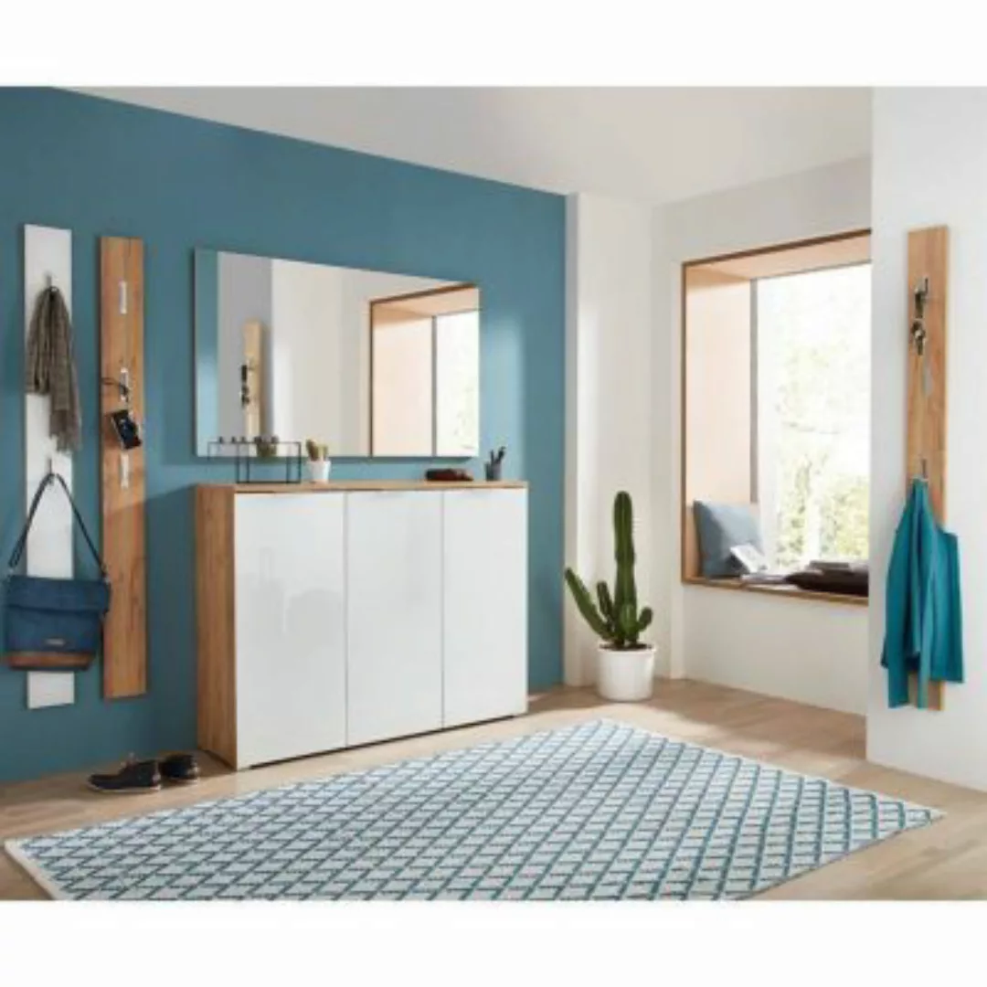 Lomadox Garderoben Set LYON-01 Navarra Eiche mit weißer Glasfront, B x H x günstig online kaufen
