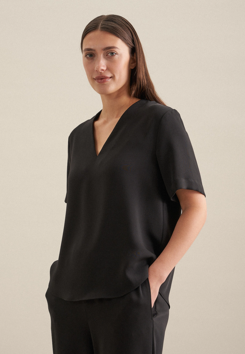seidensticker Shirtbluse "Schwarze Rose", Kurzarm V-Neck Uni günstig online kaufen