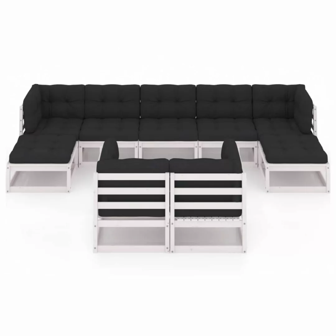 9-tlg. Garten-lounge-set Mit Kissen Weiß Kiefer Massivholz günstig online kaufen