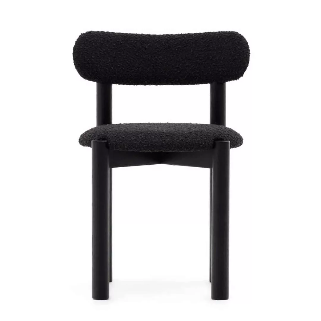 Schwarze Esszimmerstühle aus Boucle Stoff und Massivholz 51 cm breit (2er S günstig online kaufen