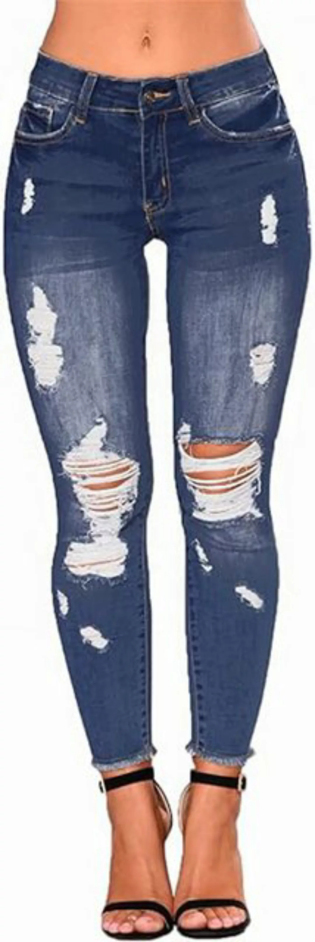 KIKI High-waist-Jeans Röhrenjeans für Damen, zerrissene, kurze Jeans günstig online kaufen