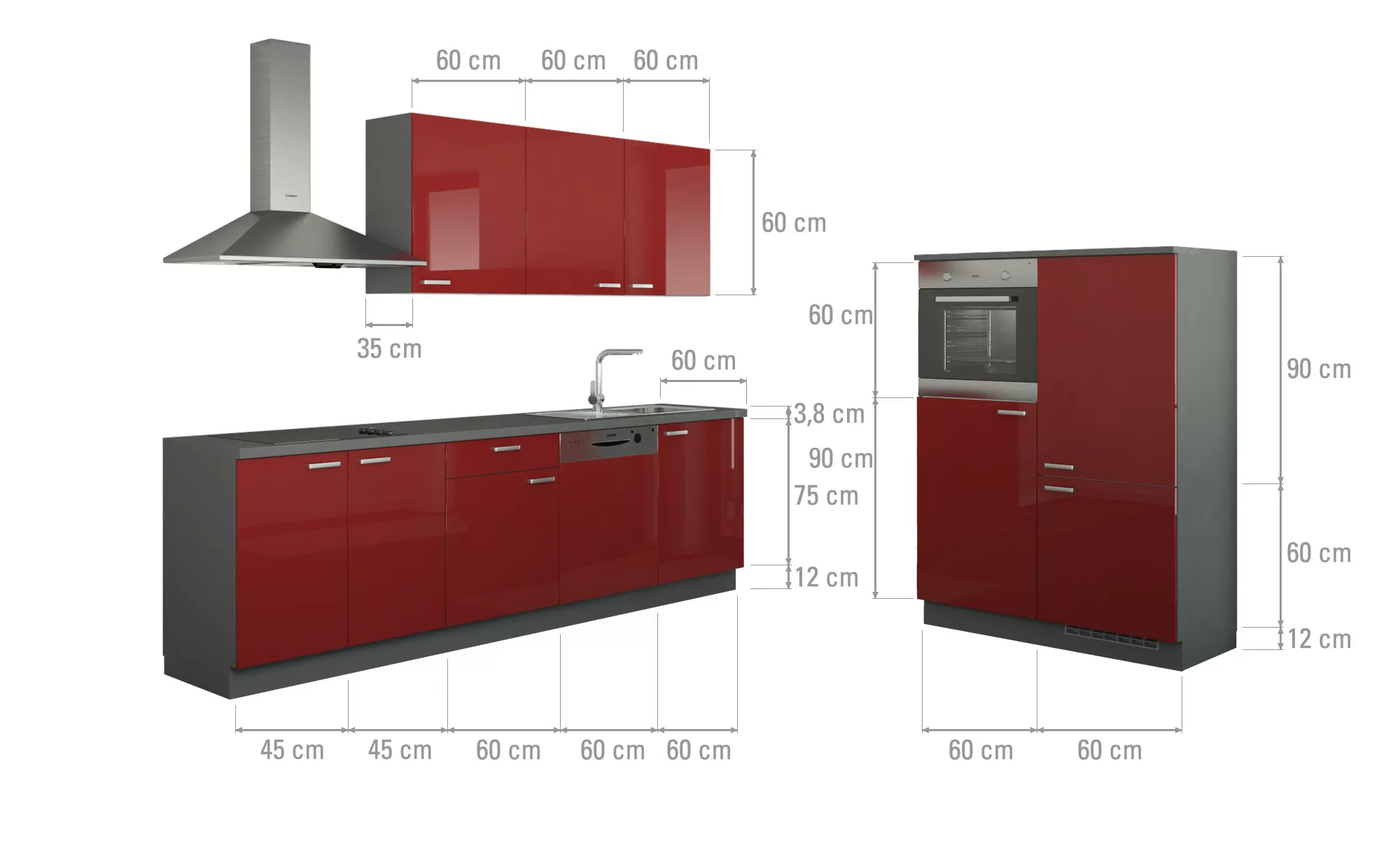 Küchenzeile ohne Elektrogeräten  Chemnitz ¦ rot Küchen-online > Küchenblöck günstig online kaufen