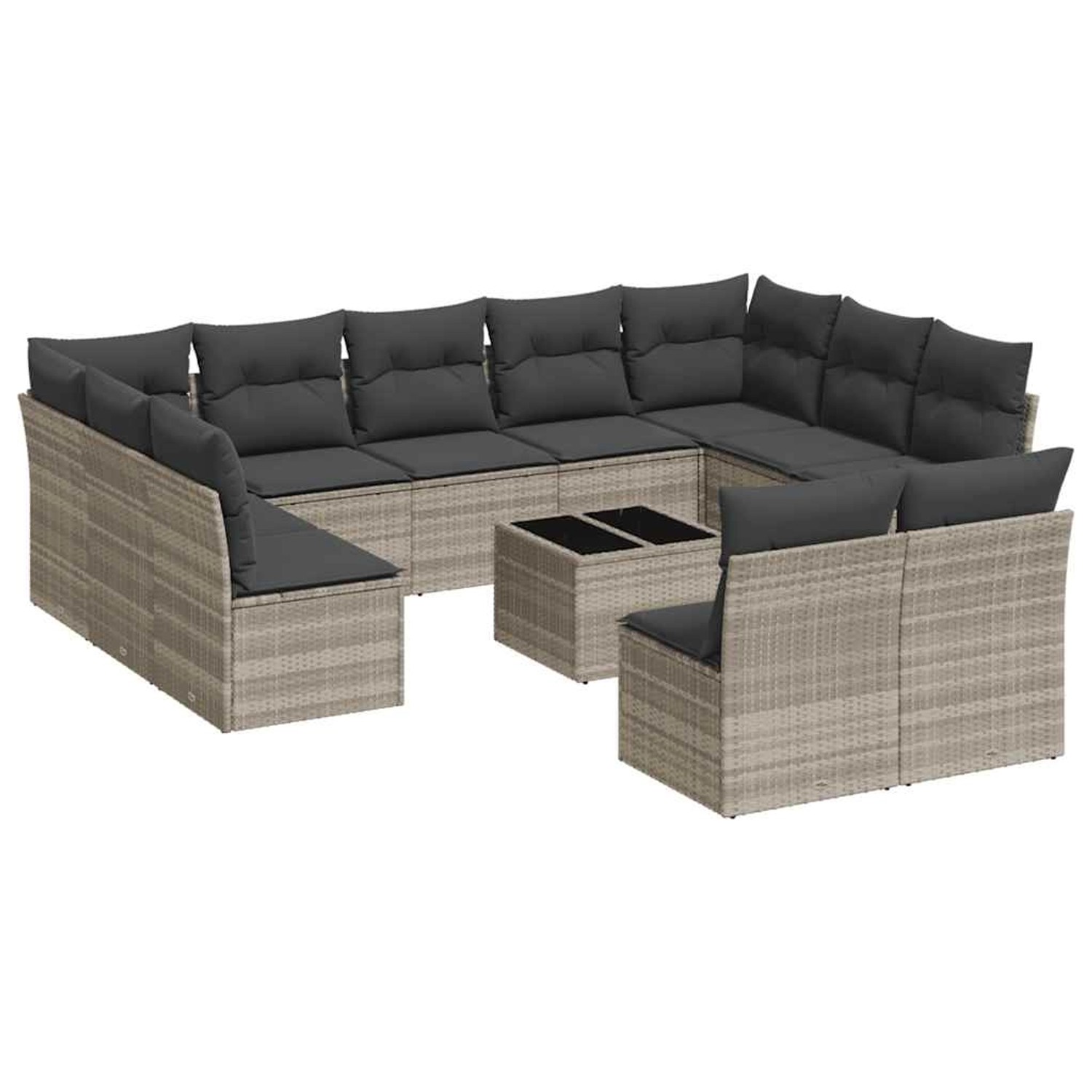 vidaXL 12-Tlg Garten-Sofagarnitur mit Kissen Hellgrau Poly Rattan 3250201 günstig online kaufen