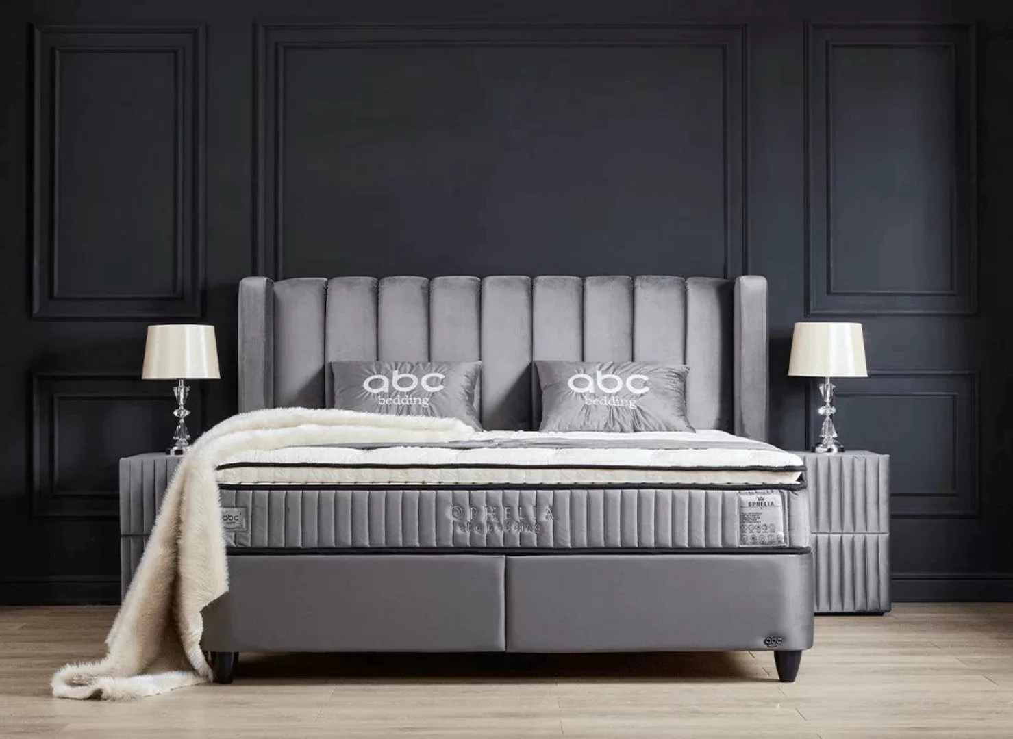 abc bedding Boxspringbett Komfortbett OPHELIA mit Samt in Grau, Voll-orthop günstig online kaufen