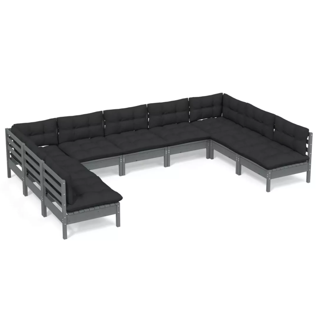 9-tlg. Garten-lounge-set Mit Kissen Grau Kiefer Massivholz günstig online kaufen