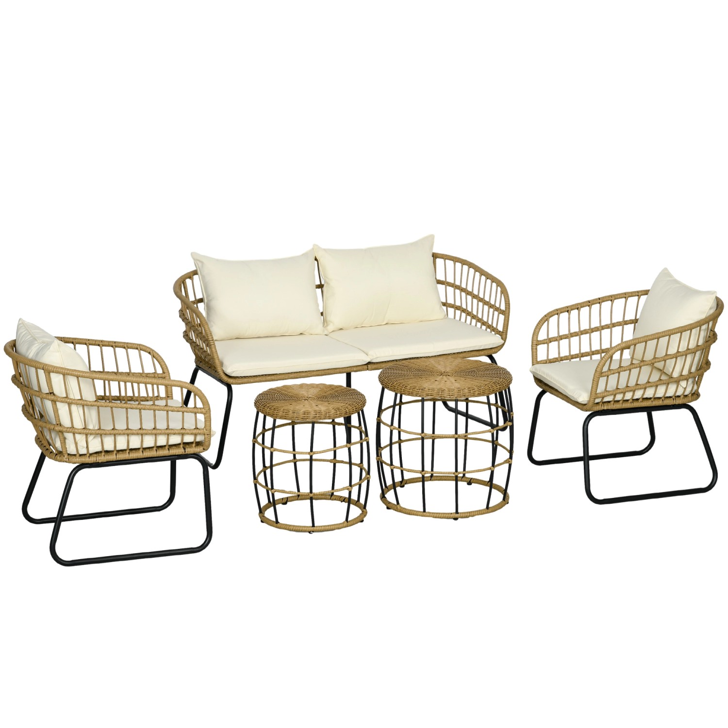 Outsunny 5 Tlg. Rattan Gartenmöbel-Set mit Kissen günstig online kaufen