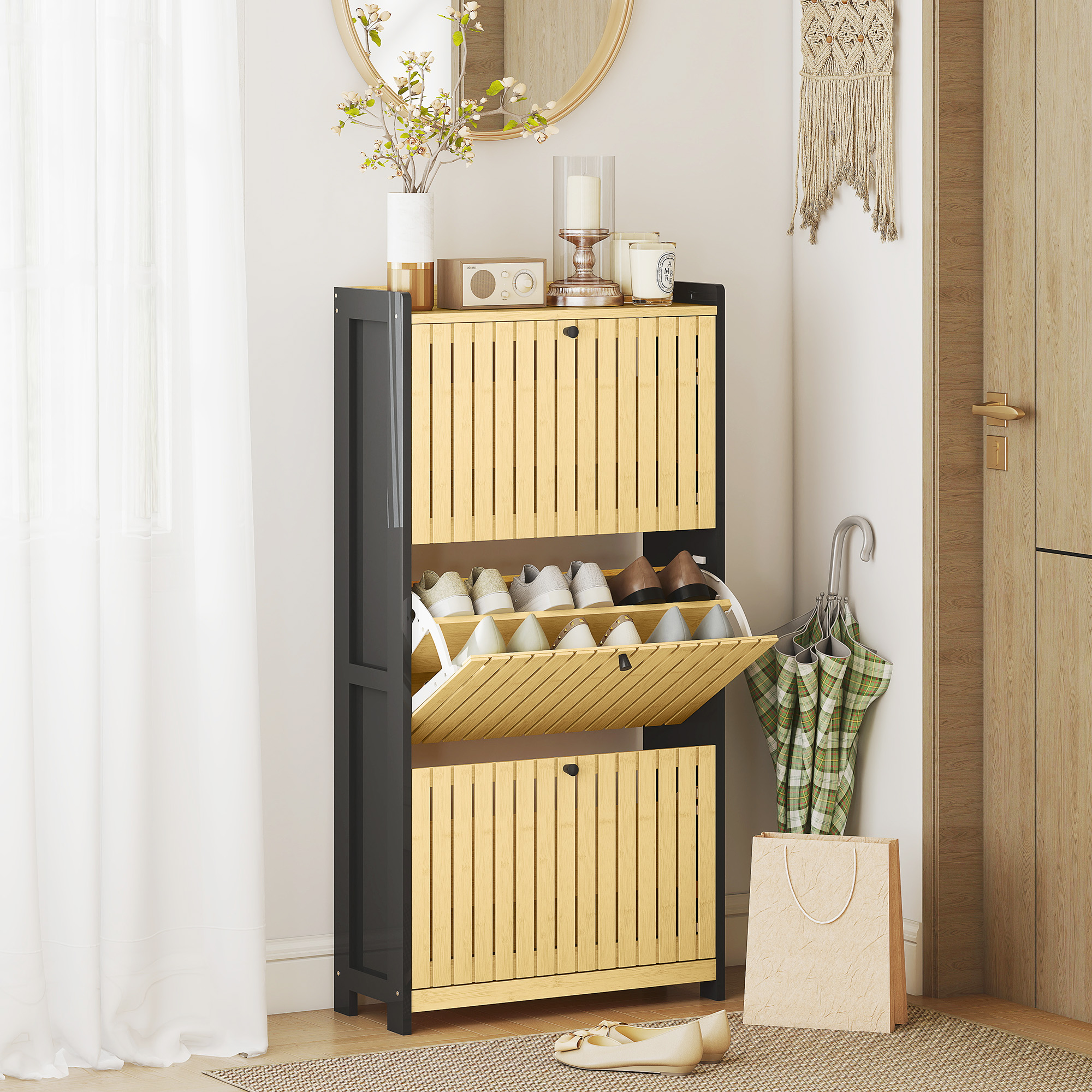 HOMCOM Schuhschrank 18 Paare, schmaler Schuhschrank, Eingangsmöbel mit 3 ki günstig online kaufen