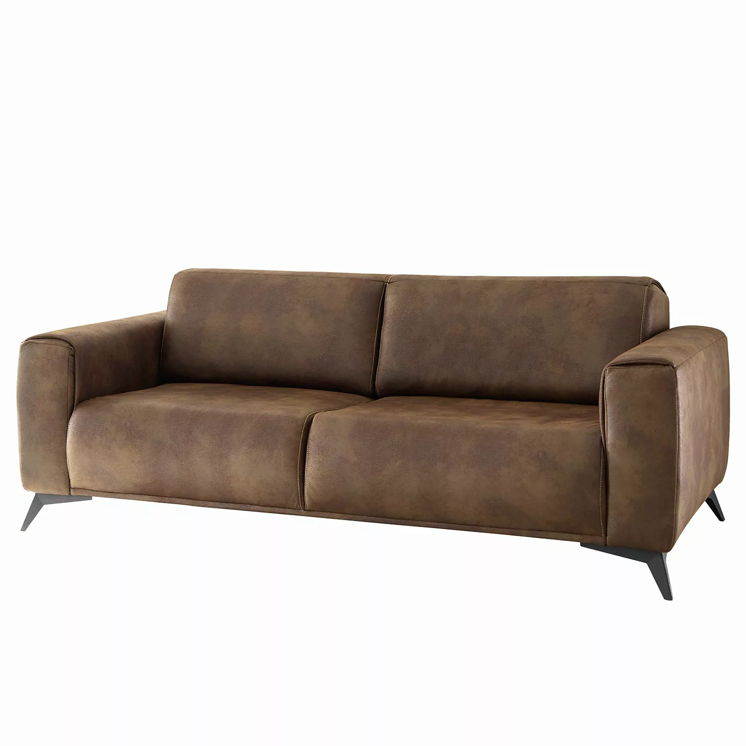 home24 Red Living Sofa Churchill 3-Sitzer Vintage Braun Microfaser 212x82x9 günstig online kaufen