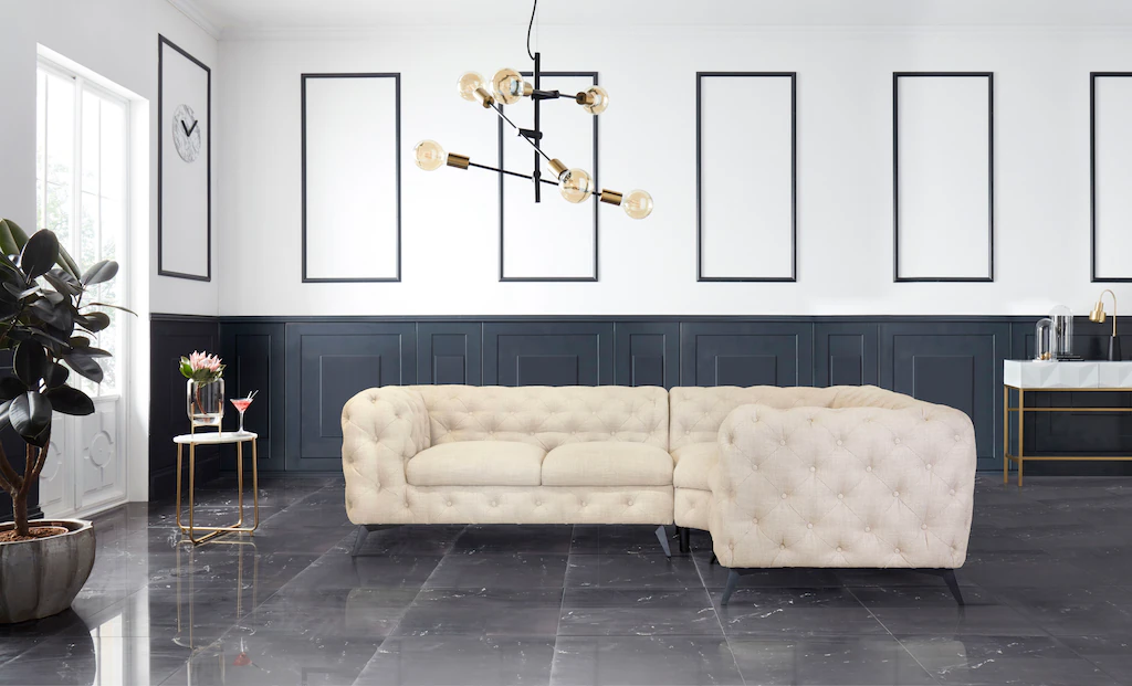 Leonique Chesterfield-Sofa "Ecksofa GLYNIS L-Form mit Wellenunterfederung, günstig online kaufen