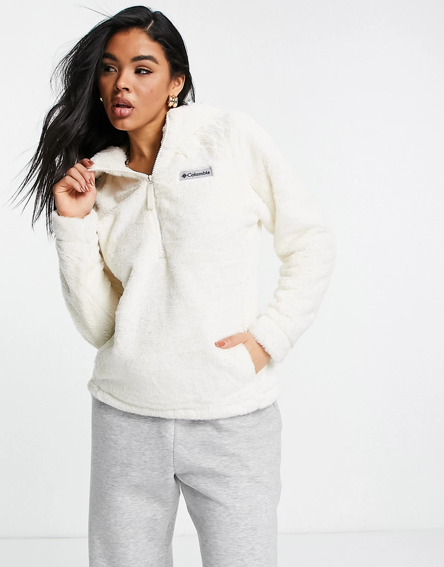 Columbia – Bundle Up – Kapuzenpullover in Creme mit kurzem 1/2-Reißverschlu günstig online kaufen