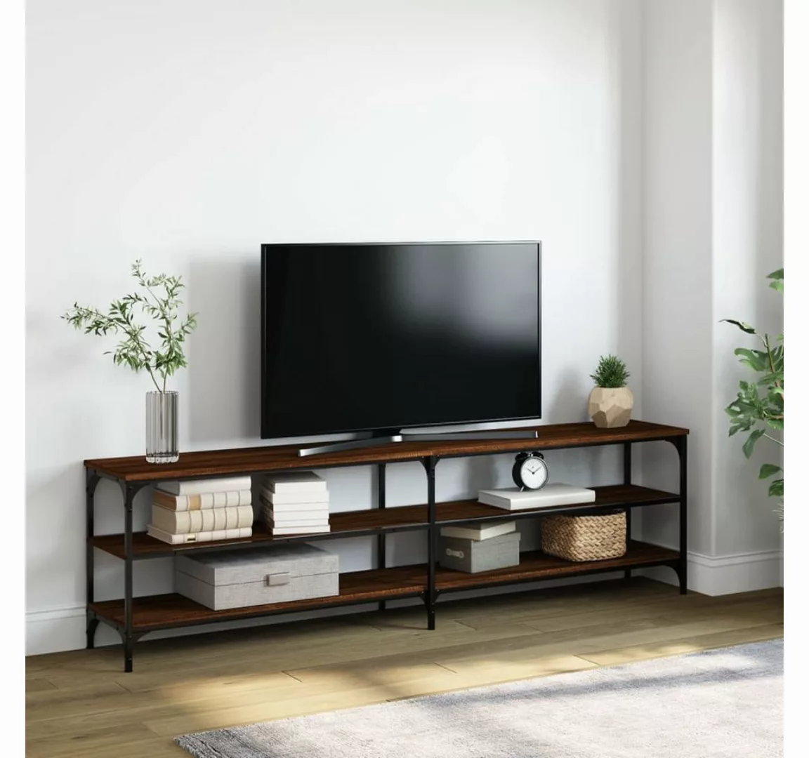 furnicato TV-Schrank Braun Eiche 180x30x50 cm Holzwerkstoff und Metall günstig online kaufen